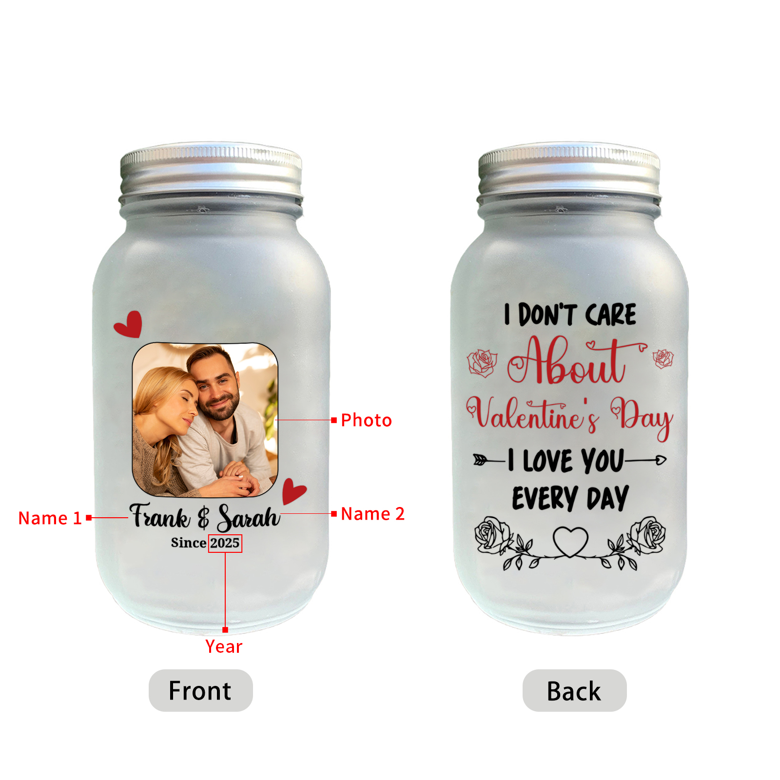 Personalised Couple Photo Solar Mason Jar