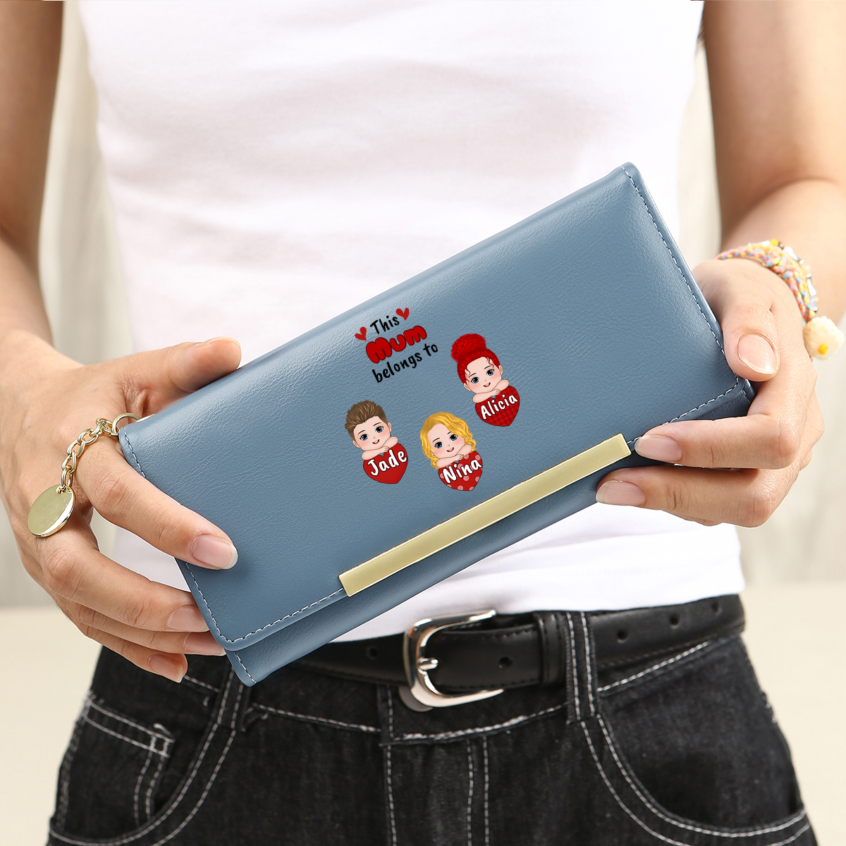 Personalised Women Leather Wallet Purse With Custom Names – Mother's Day Presents For Mum | Jessemade