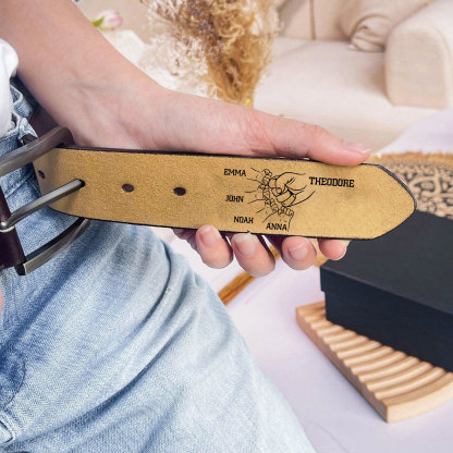 Personalised Men's Belt Custom 3-7 Names Engraved Leather Belt with Names Thoughtful Gift for Dad | Jessemade