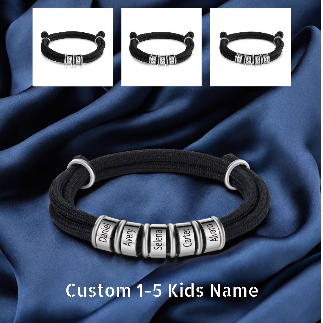 3 Names Personalised Men's Bracelet – Adjustable Rope with Custom Name Beads | Jessemade