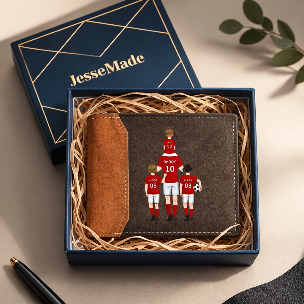Personalised Football Family Leather Men's Wallet With Various Designs Father's Gift For Dad | Jessemade