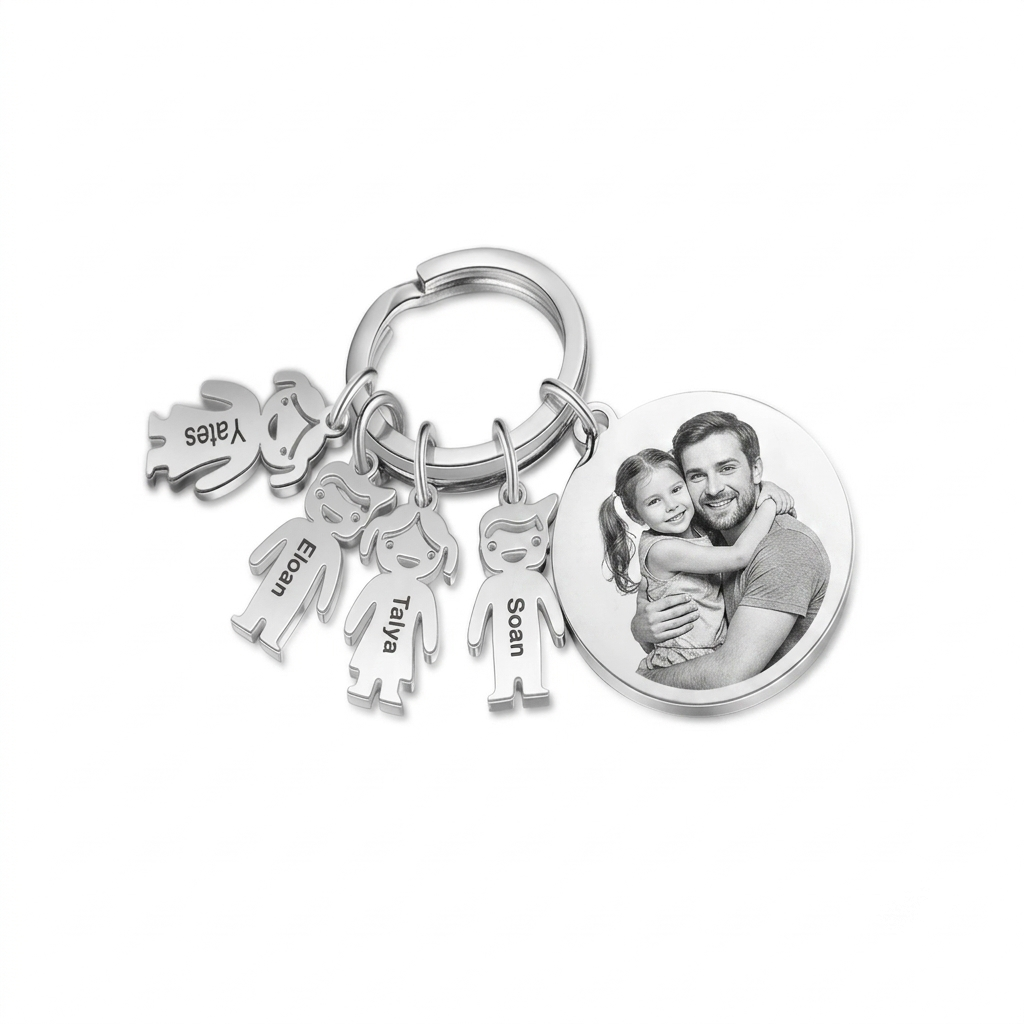 Personalised 1-5 Kid Charms Keyring For Family