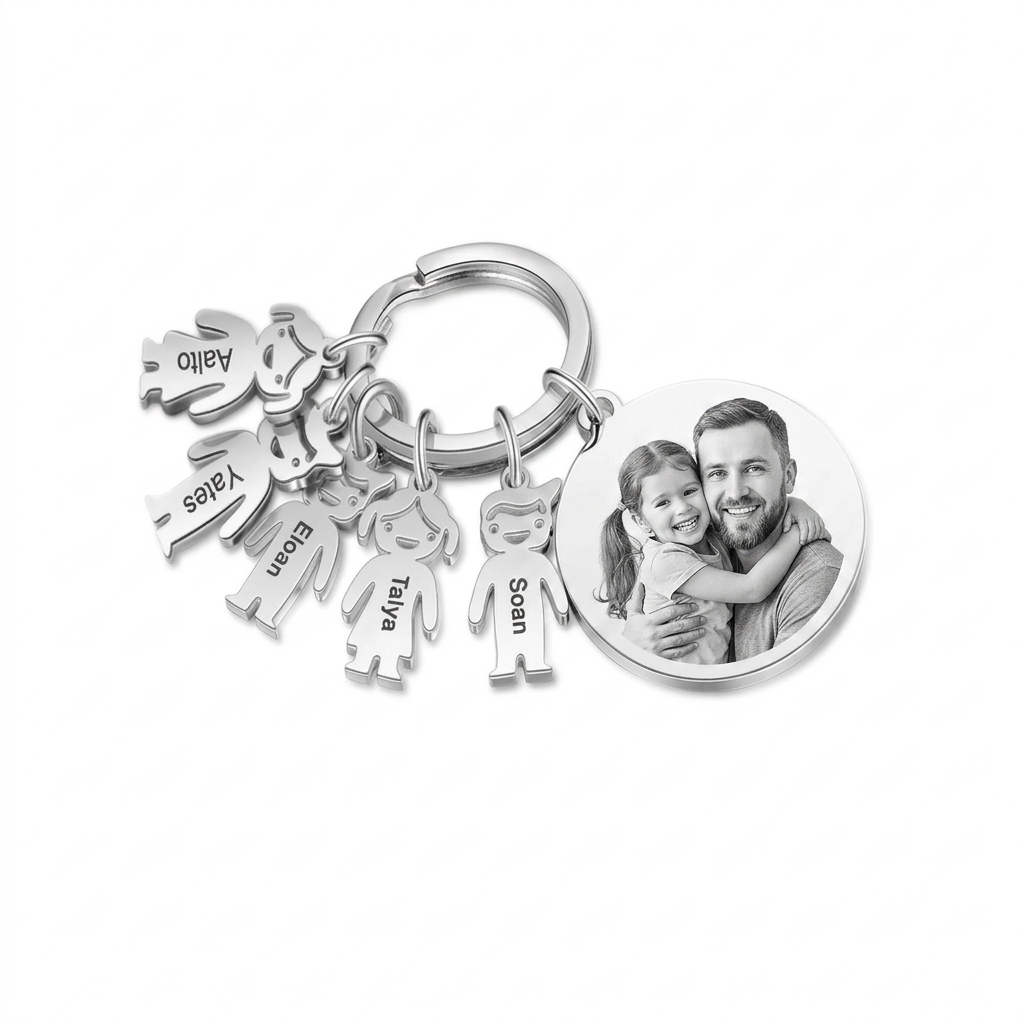 Personalised 1-5 Kid Charms Keyring For Family