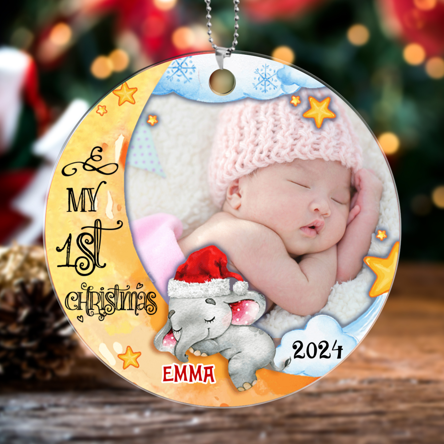 Personalised Name And Photo Baby First Christmas Ornament-Custom Wooden Christmas Ornament For Kids
