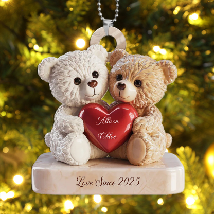 Personalised Couple Heart-Shaped Teddy Bear Christmas Tree Decoration