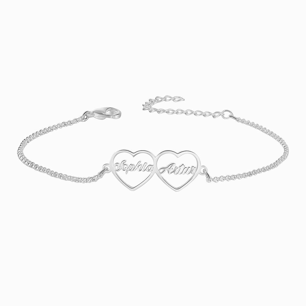 2 Names-Personalised Heart Pendant Bracelet Custom Names Bracelet Gift For Women