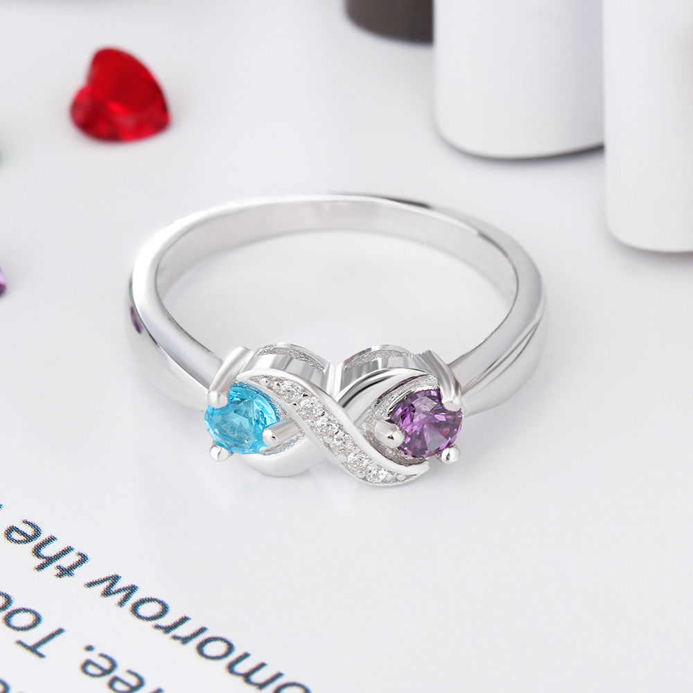 Family Ring Promise Ring Personalised 2 Birthstones Ring With Names Gifts for Her