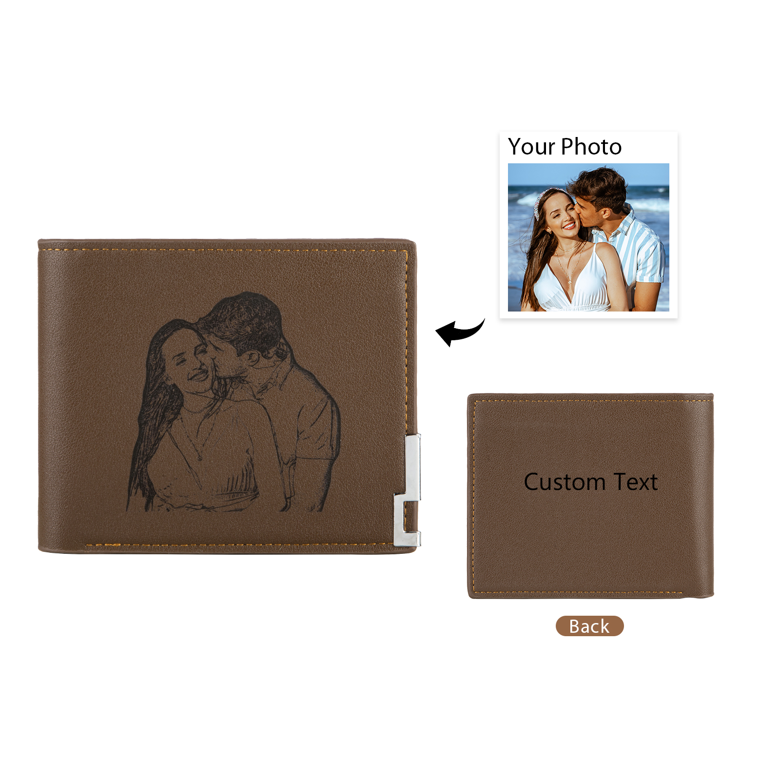 Personalised Leather Wallet Engraved Photo Folding Wallet Short  Love Gifts For Him