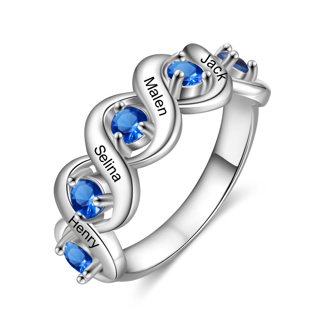 September Birthday Gift Personalised Ring With 5 Birthstones Engraved Names Ring Gift For Women