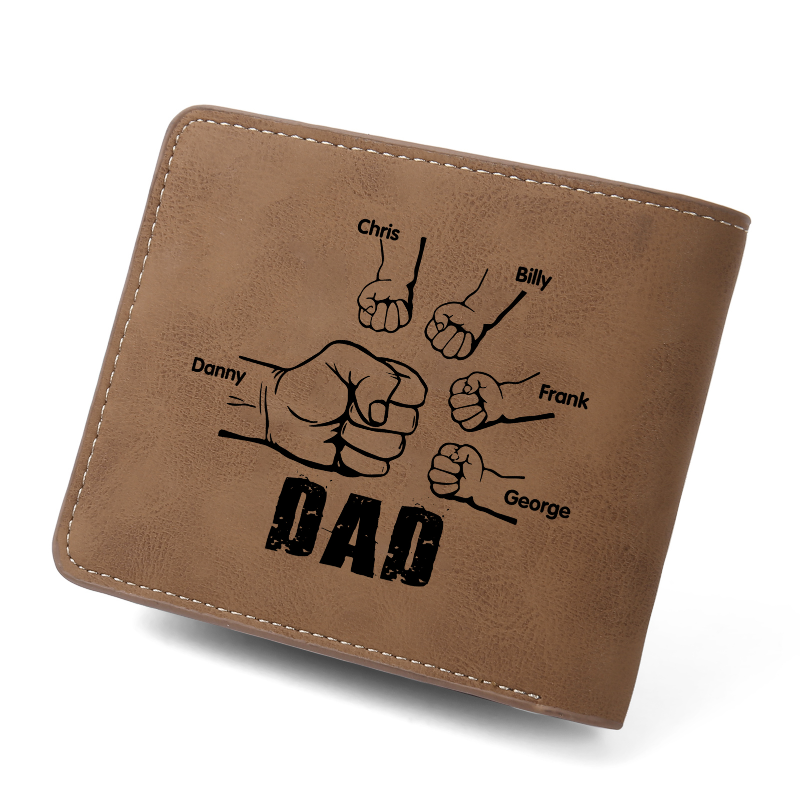 5 Names - Personalised Photo Custom Leather Men's Folding Wallet as a Father's Day Gift for Dad