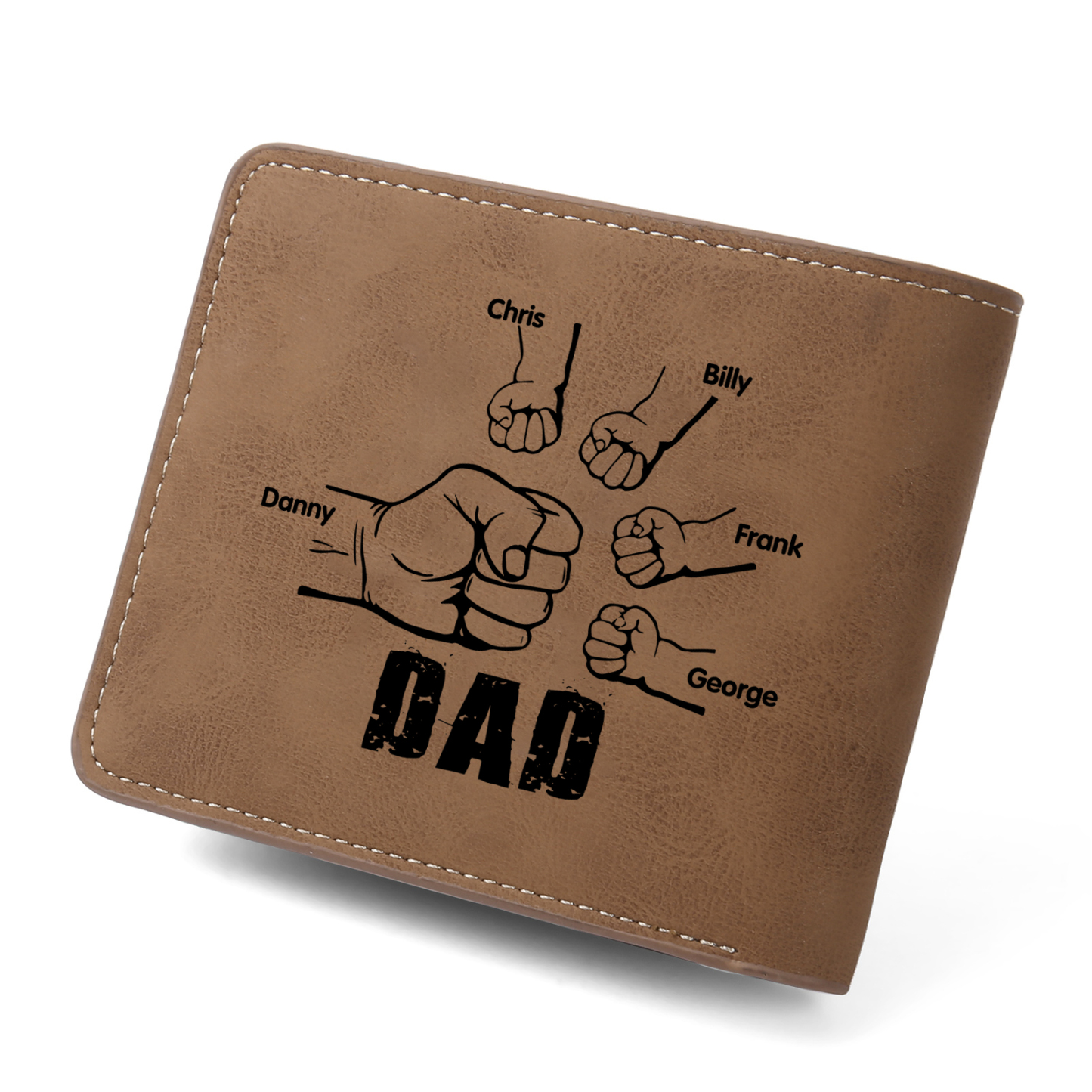 5 Names - Personalised Photo Custom Leather Men's Folding Wallet as a Father's Day Gift for Dad