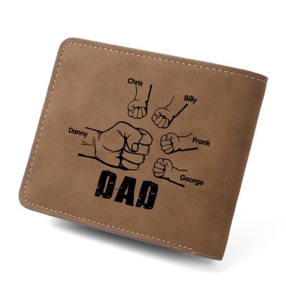 5 Names - Personalised Photo Custom Leather Men's Folding Wallet as a Father's Day Gift for Dad