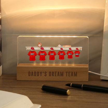 6 Names - Personalised Baseball Jersey Desk Lamp - Dad's Dream Team - Father's Day Gift for Dad