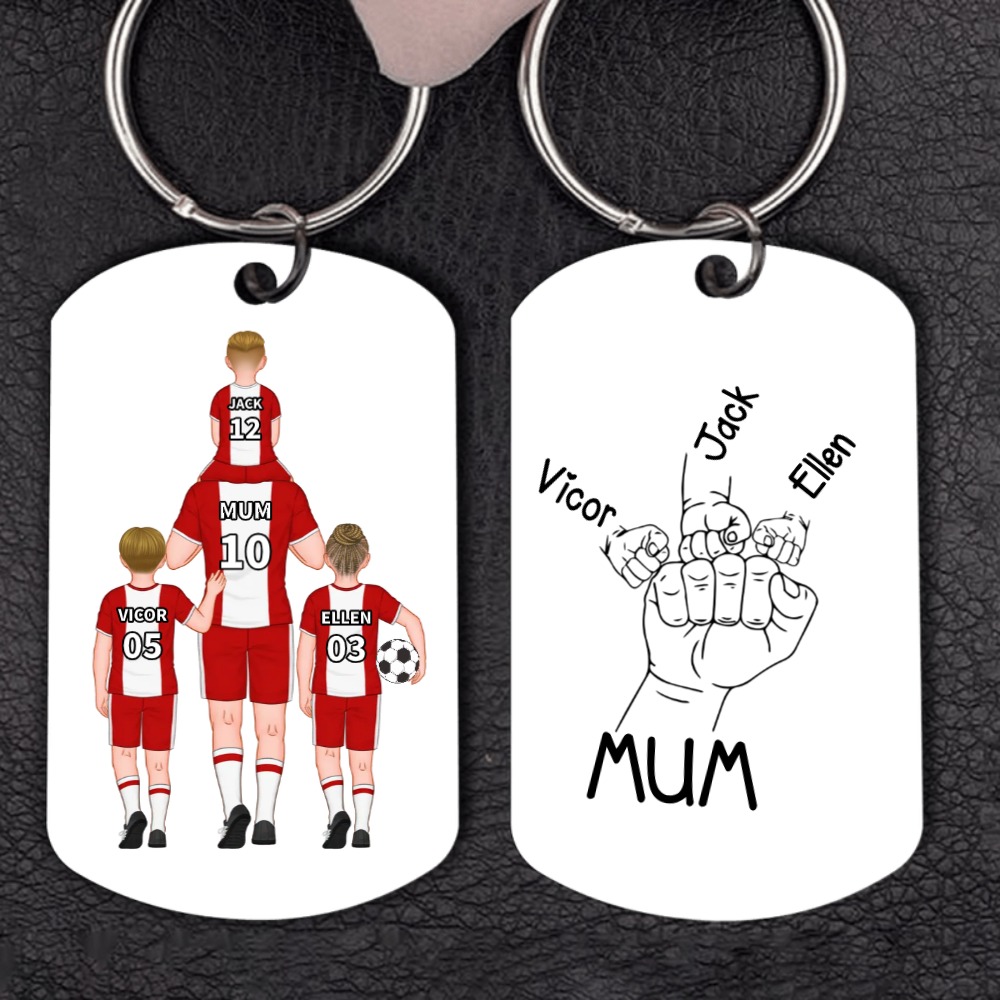 1-3 Names - Personalized Football Team Fist Keychain Customized Name Gift for Mum