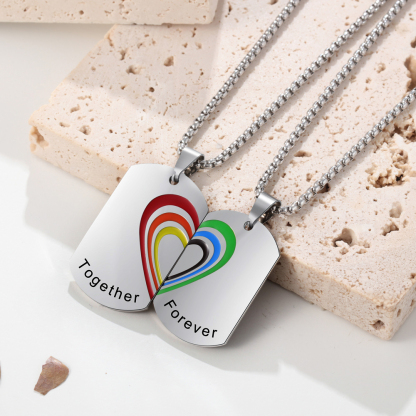 2 PCS Personalised Custom Name Rainbow Bar Heart Necklace Set LGBT Pride Gifts