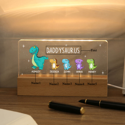 5 Names - Personalised Cute Dinosaur Pattern Beautiful Table Lamp Father's Day Gift for Dad