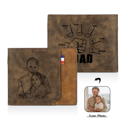 6 Names - Personalised Fist Bump Photo Custom Leather Men's  Wallet as a Father's Day Gift for Dad