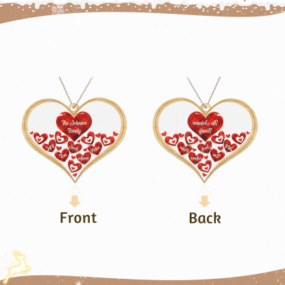 5 Names-Personalized Family Acrylic Heart Christmas Xmas Tree Decoration Ornament-Custom 5 Names And Text Hanging Ornament Gifts For Family