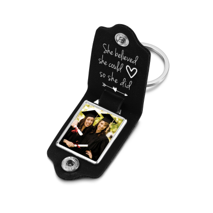 2024 Graduation Gifts - Personalised Name Flip Leather Keyring Customized Photo Keyring Gift for Her/Him