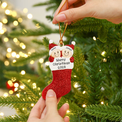 2 Names-Personalised Family Wooden Christmas Xmas Tree Decoration Ornament-Custom 3 Names And Text Hanging Ornament Gifts For Family