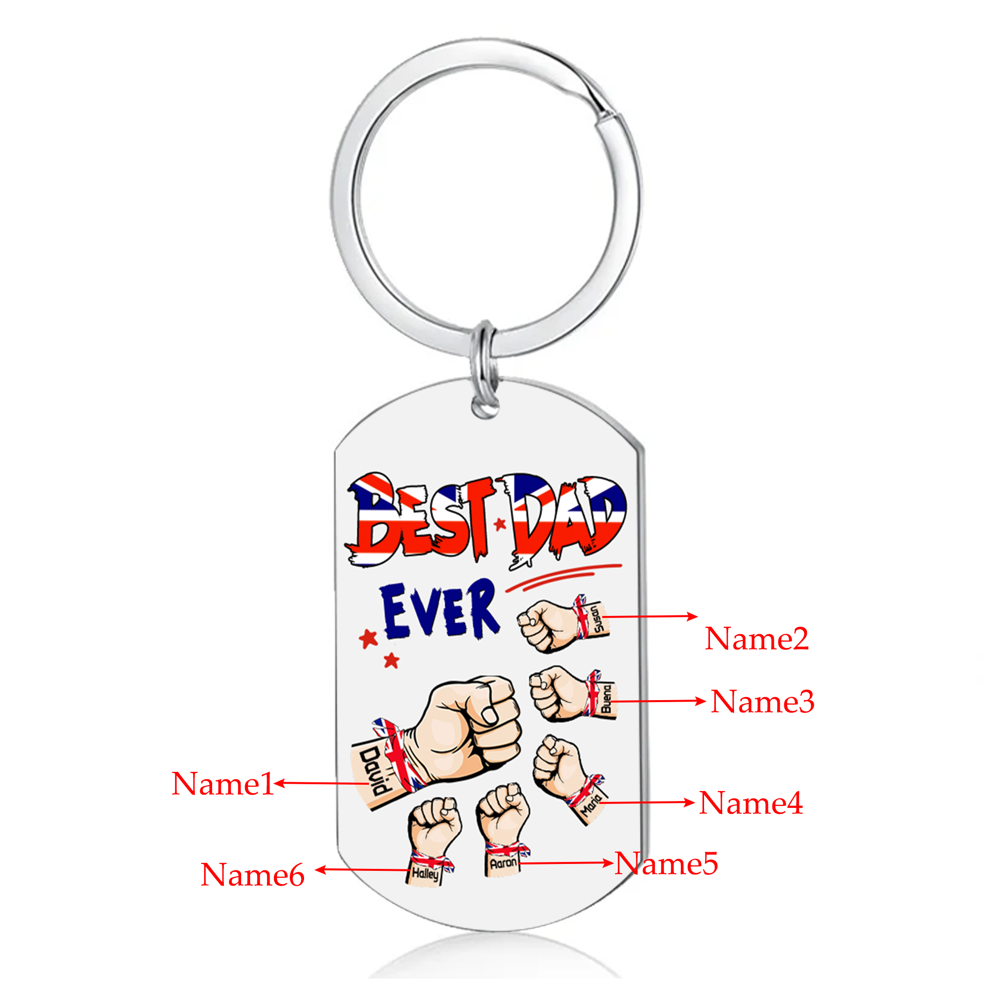 6 Names - Personalised Fist Bump Pattern Keyring Custom Name Gift for Dad