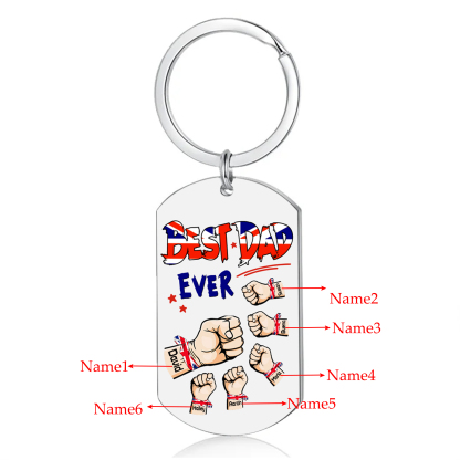 6 Names - Personalised Fist Bump Pattern Keyring Custom Name Gift for Dad