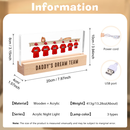 6 Names - Personalised Baseball Jersey Desk Lamp - Dad's Dream Team - Father's Day Gift for Dad