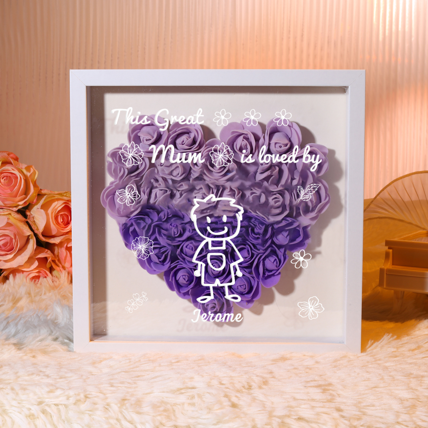 Personalised 3D Floral Shadow Box – Custom 1 Kids&Pet Name –“This Great Mum Is Loved By'- Gift for Mum, Nan & Loved Ones| Jessemade