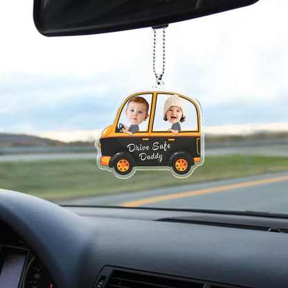 Acrylic Keyring/Decoration Personalised 2 Photos, Name And Text Child Driving Pattern Pendant For Dad