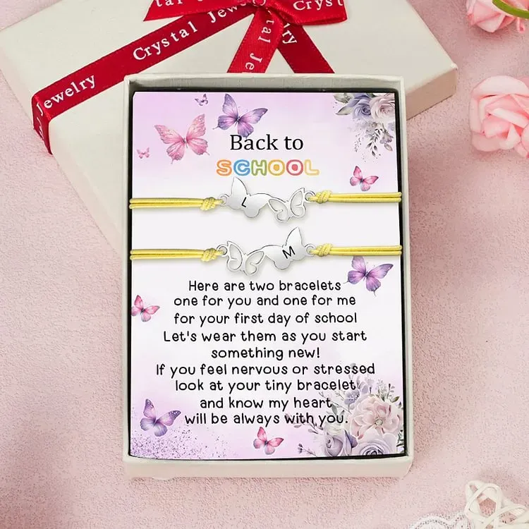 Jessemade UK 2 Pack Personalized Butterfly Elastic Cord Bracelet with Card and Gift Box, Customized 2 Letters, Gift for Daughter 19.99 l2