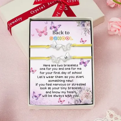 Jessemade UK 2 Pack Personalized Butterfly Elastic Cord Bracelet with Card and Gift Box, Customized 2 Letters, Gift for Daughter 19.99 l2