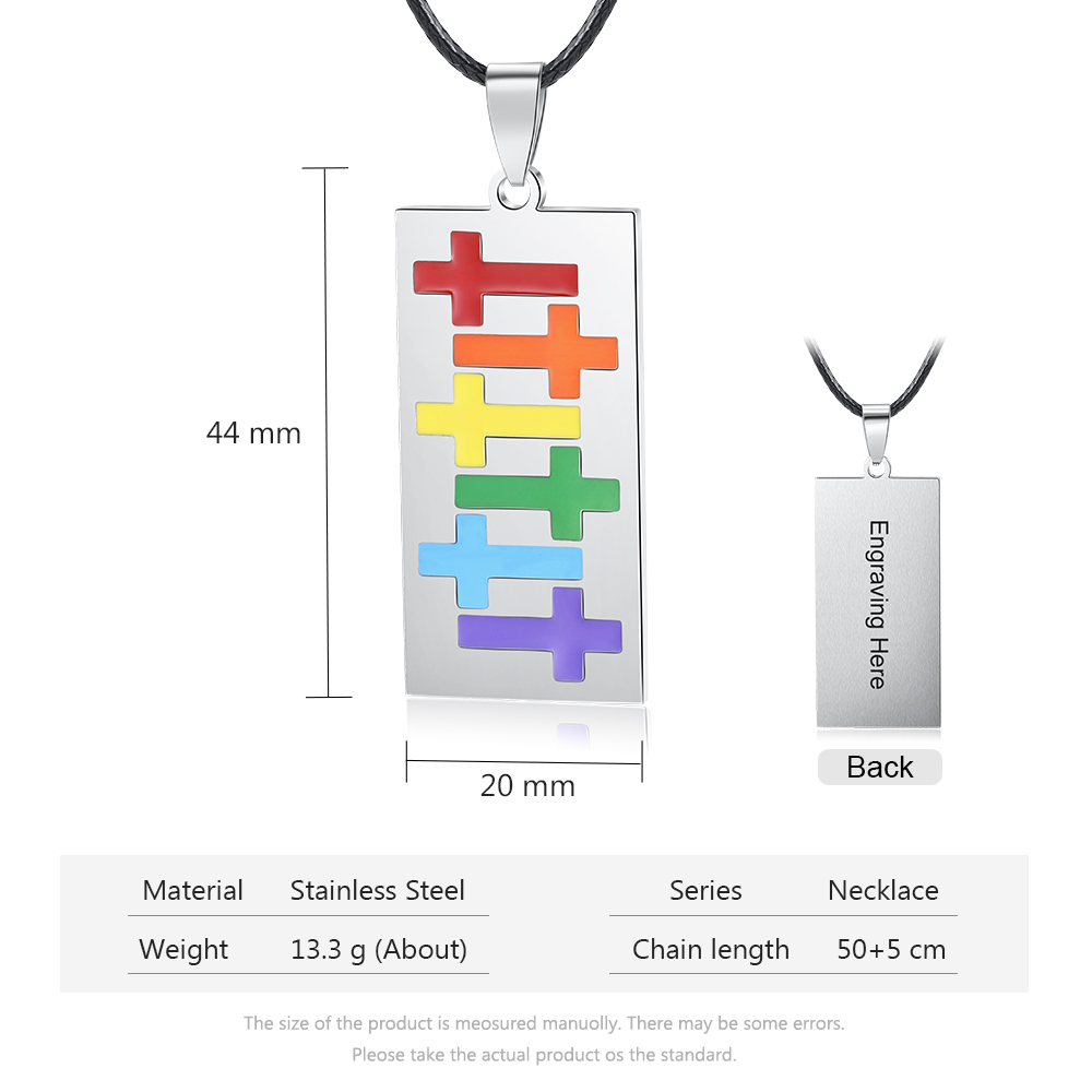 Personalised Text Rainbow Cross Style Pendant Necklace LGBT Pride Day Gift
