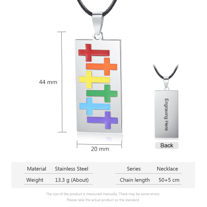 Personalised Text Rainbow Cross Style Pendant Necklace LGBT Pride Day Gift