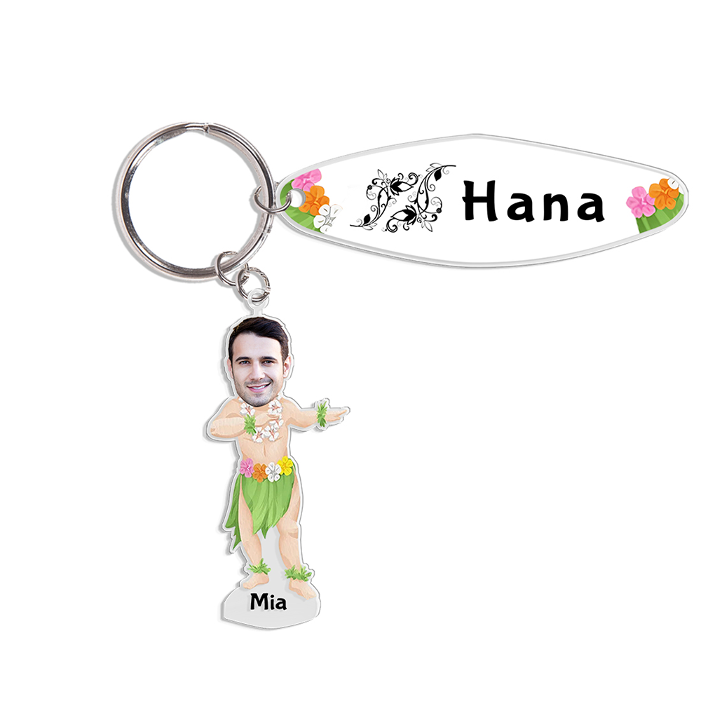1 Name - Personalised Hawaiian Style Keyring With Photo, Name and Text, Gift For Family