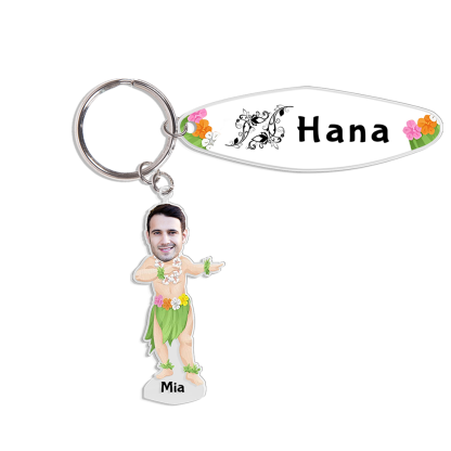 1 Name - Personalised Hawaiian Style Keyring With Photo, Name and Text, Gift For Family