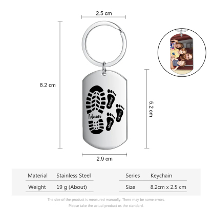 4 Names - Personalised Footprint Pattern Keyring Custom Named Father's Day Gift for Dad