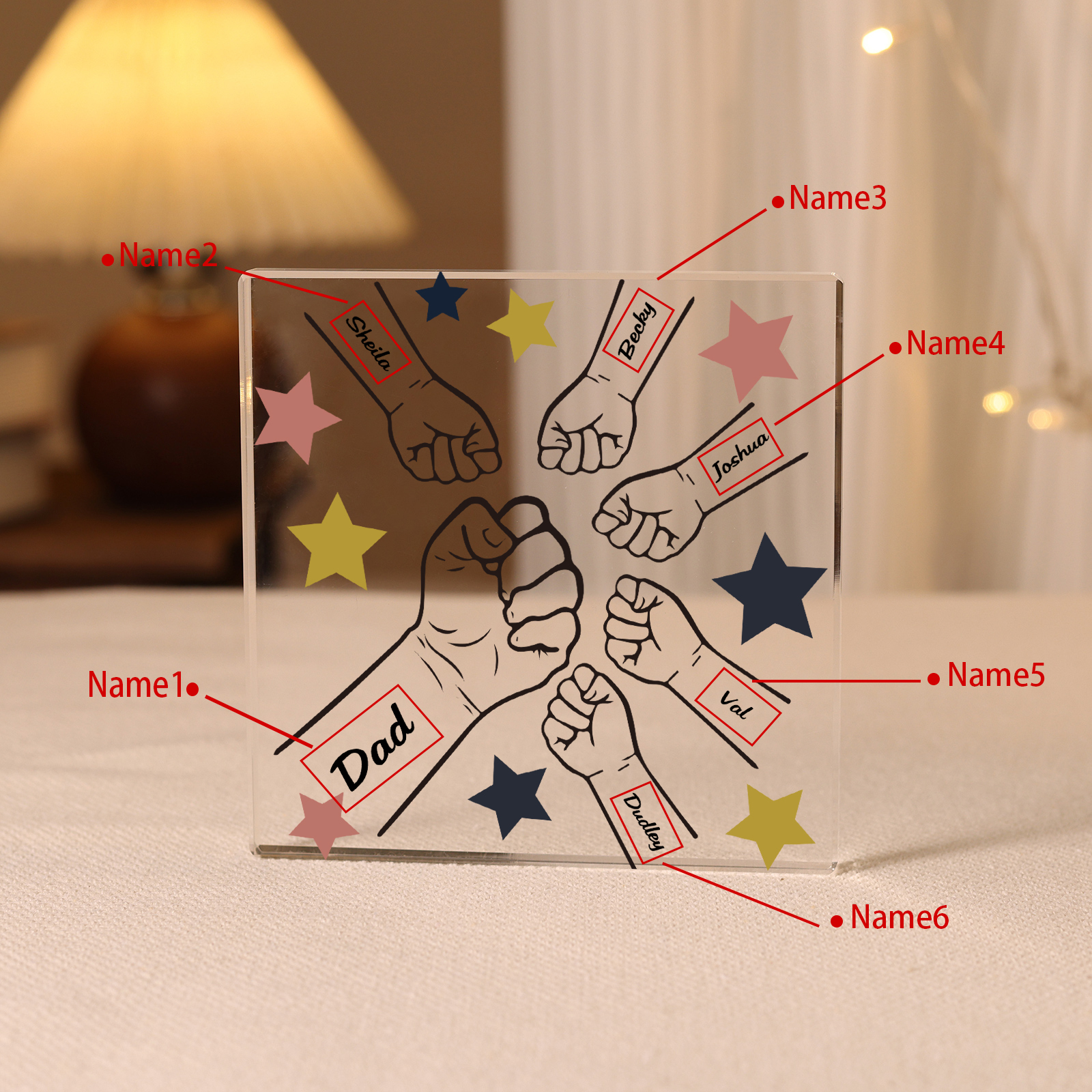 6 Names - Personalised Fist Bump Family Acrylic Keepsake Customized Name Acrylic Home Decor Gift for Dad