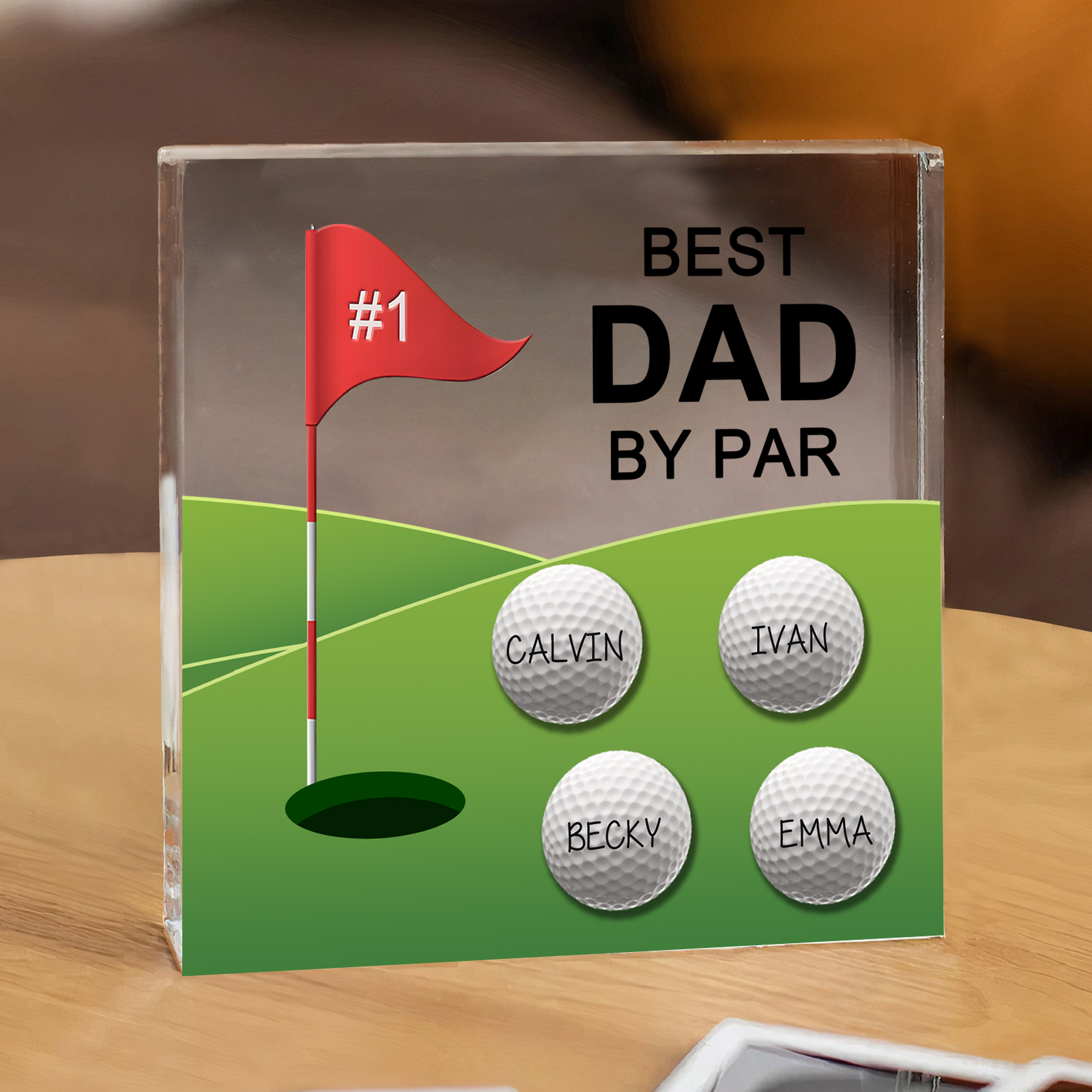 4 Names - Personalised Name and Text Acrylic Decor - Best Dad By Par - Father's Day Gift for Dad
