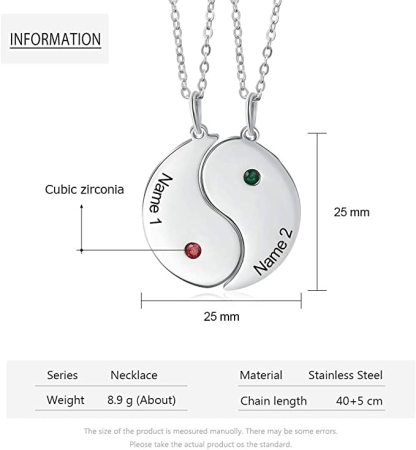 Personalised Yin Yang Taichi Pendant Couple Necklace Engrave 2 Names Matching Necklace Couple Gift