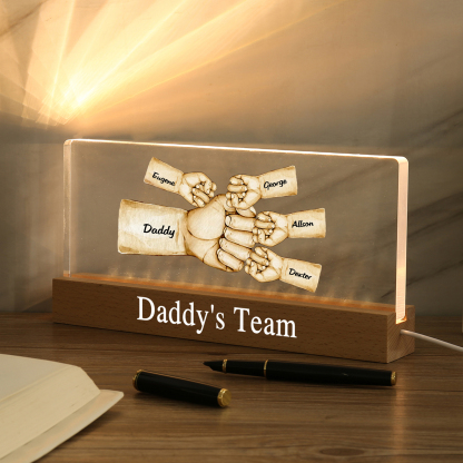 5 Names - Personalised Fist Bump Pattern Table Lamp Customized Text Father's Day Gift for Dad