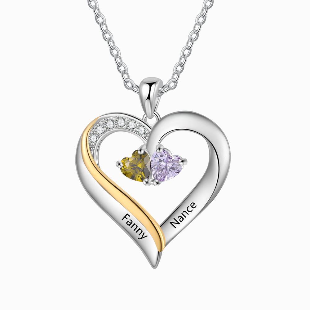 Personalised S925 Silver Heart Name Birthstone Necklace for Women