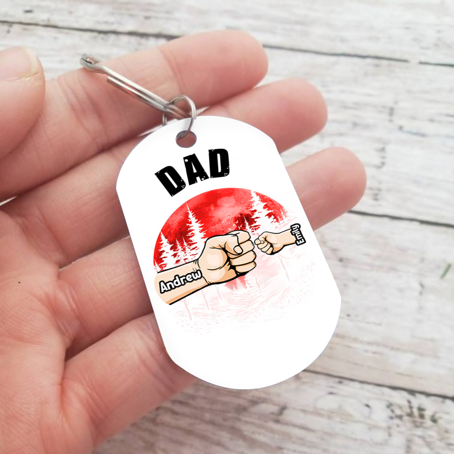 2 Names - Personalised Custom Fist Bump Keyring Mangrove Style Keyring Gift for Dad