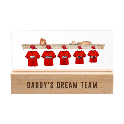 5 Names - Personalised Baseball Jersey Desk Lamp - Dad's Dream Team - Father's Day Gift for Dad