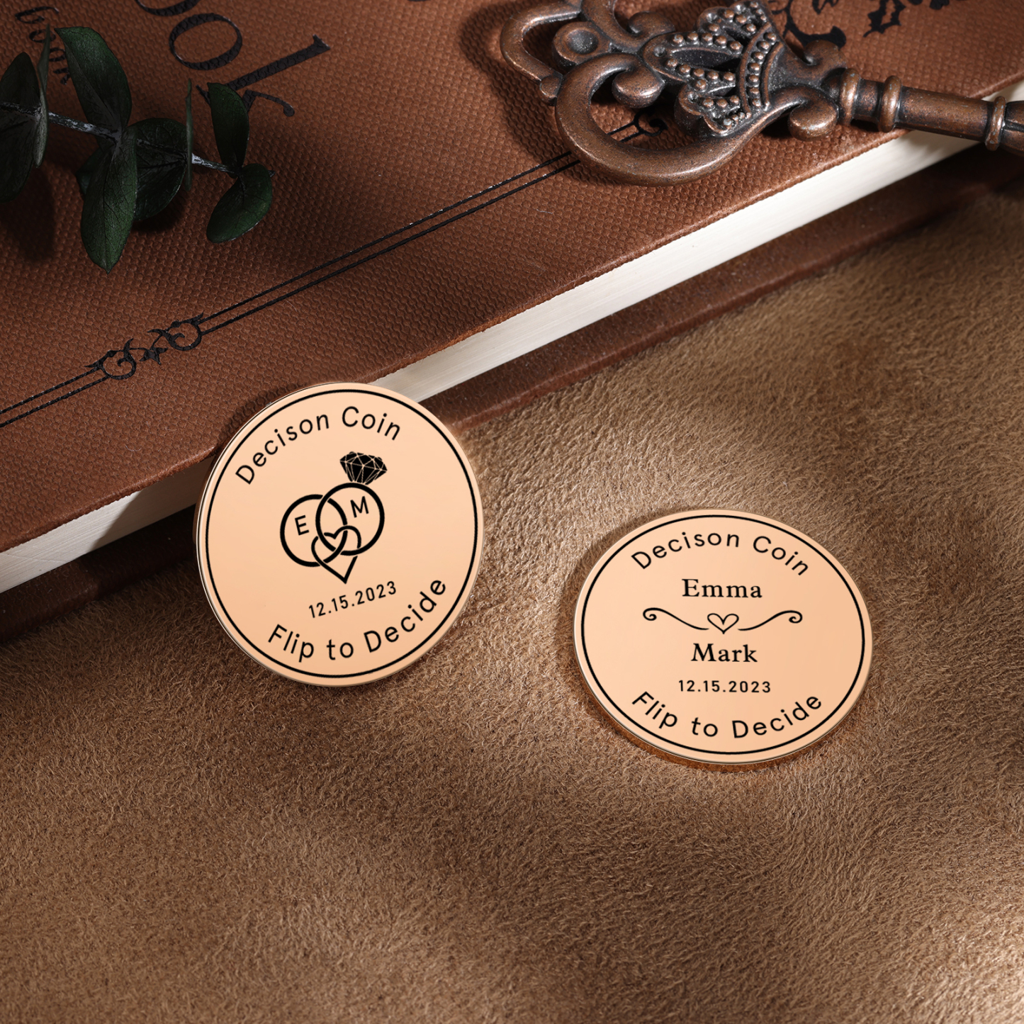 2 PCS Personalized Name Stainless Steel Couple Coin Custom Text And Date Special Gift