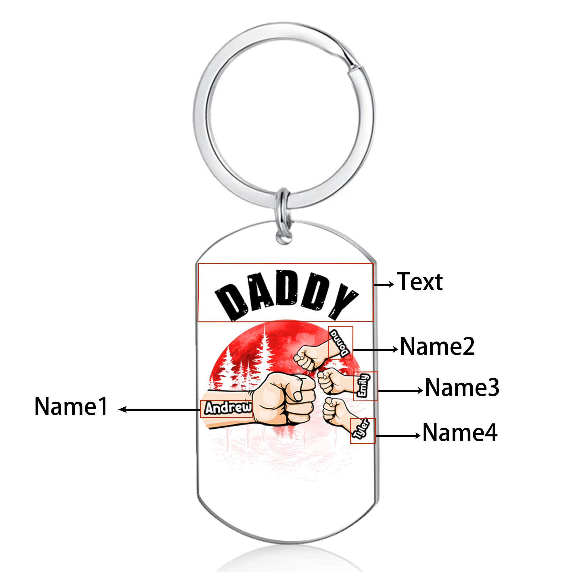 4 Names - Personalised Custom Fist Bump Keyring Mangrove Style Keyring Gift for Dad