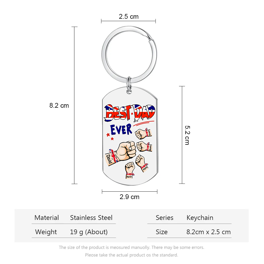 5 Names - Personalised Fist Bump Pattern Keyring Custom Name Gift for Dad