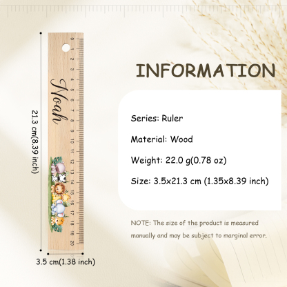 Cute Animal Personalised School Wooden Ruler With Engraved Children's Name - Back to School Suppler Gift for Kids