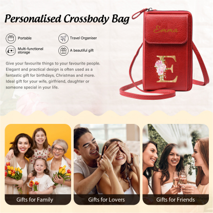 Custom Purse-Personalised Women's Leather Wallet Custom Letter & Name Mobile Phone Wallet Zipper Crossbody Bag