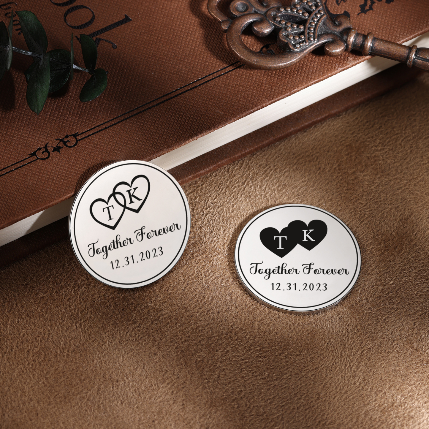 2 PCS Personalized Letter Stainless Steel Couple Coin Custom Anniversary Special Gift