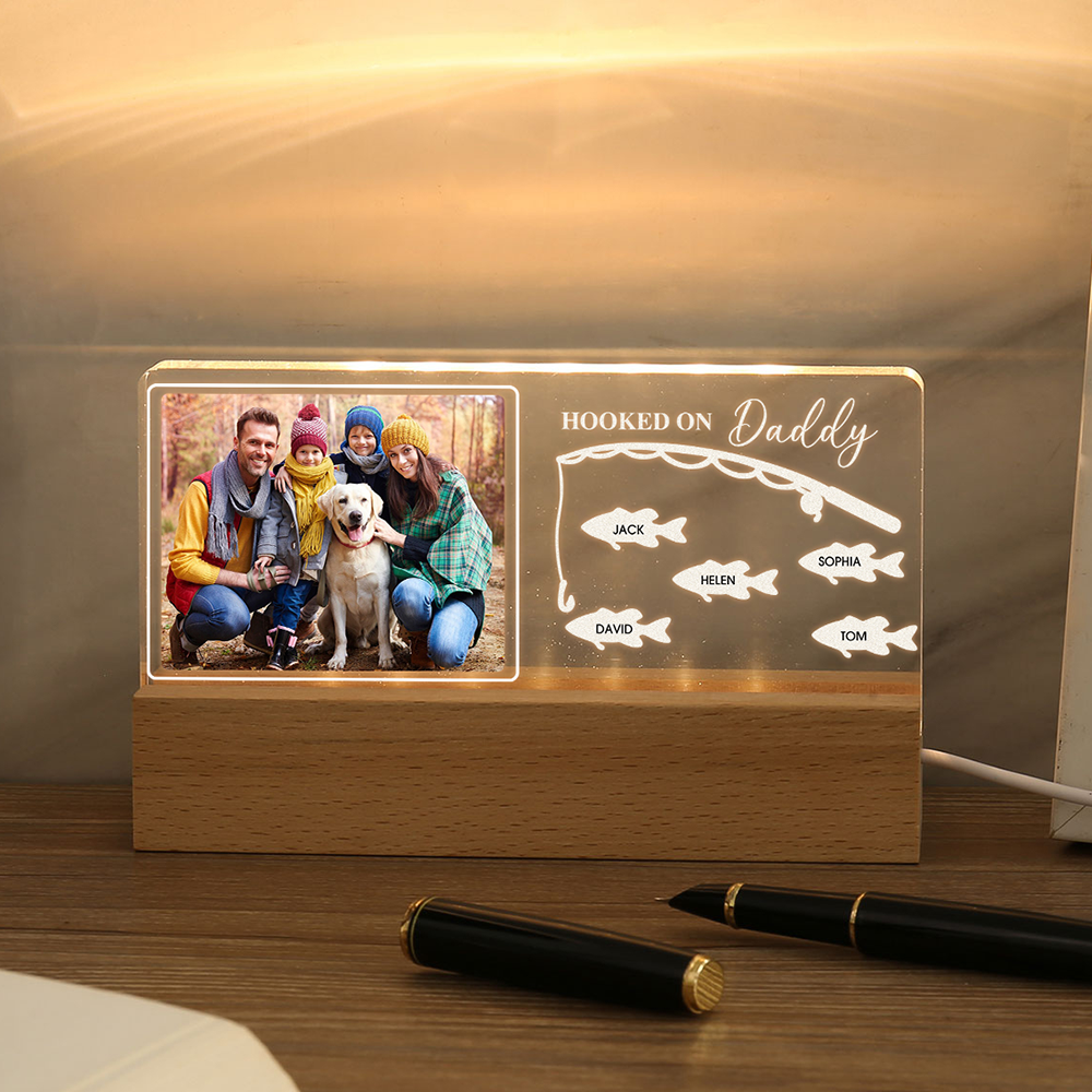 5 Names - Personalised Photo Fishing Pattern Desk Lamp Father's Day Gift For Dad